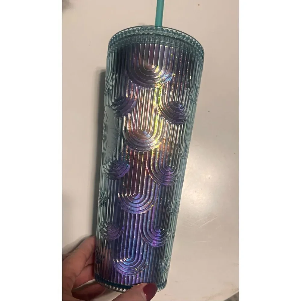 Starbucks 24oz Venti Mermaid Scale Green Iridescent Tumbler Cup With Straw Shine